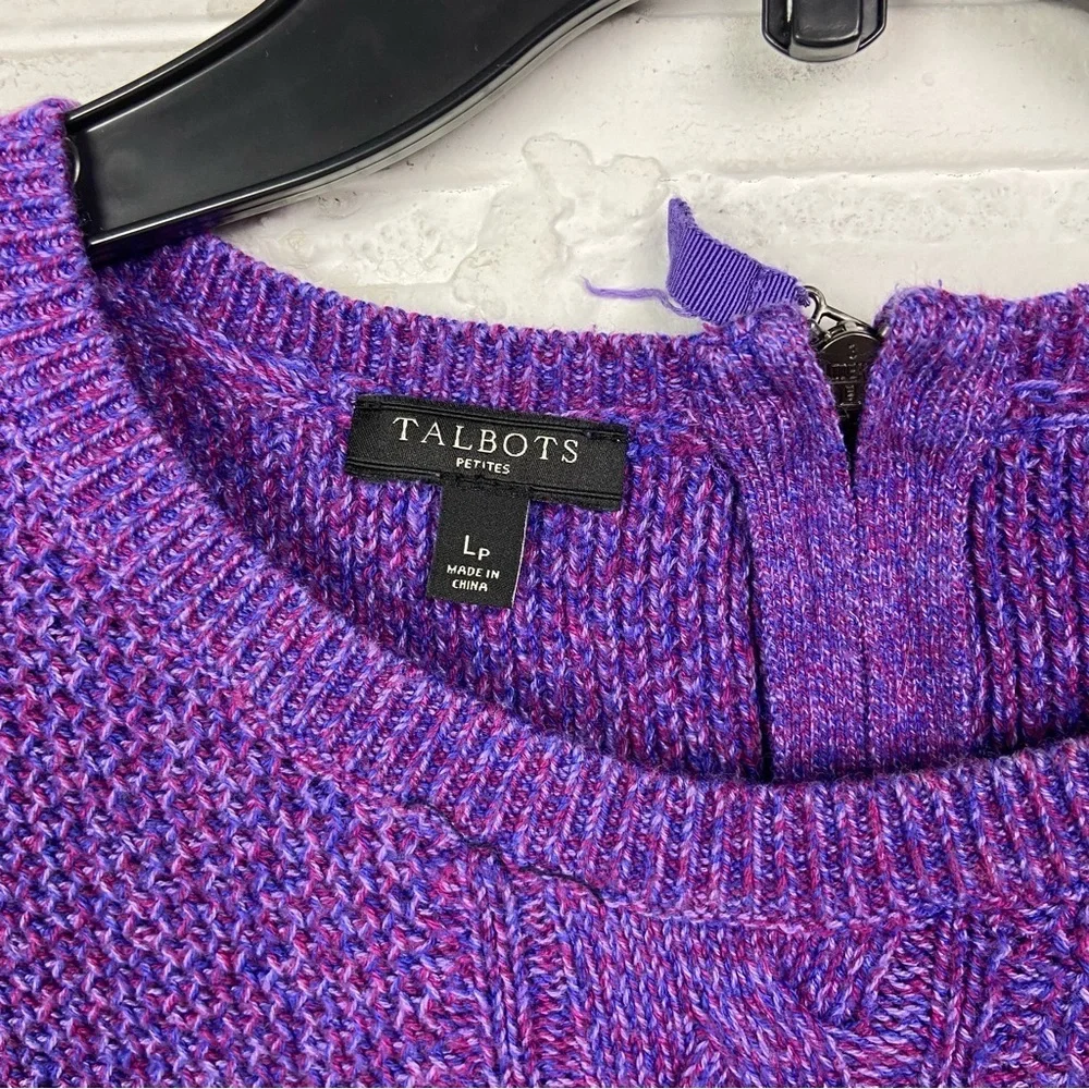 Talbots chunky cable knit Rich Purple Women's Crew Neck Sweater SZ large petite - Picture 5 of 12